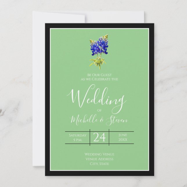 Texas Bluebonnets on Sage, Spring Wedding Invitation (Front)