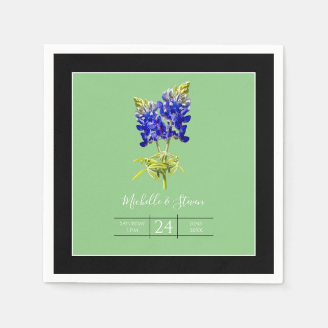Texas Bluebonnets on Sage, Spring Wedding Napkins (Front)