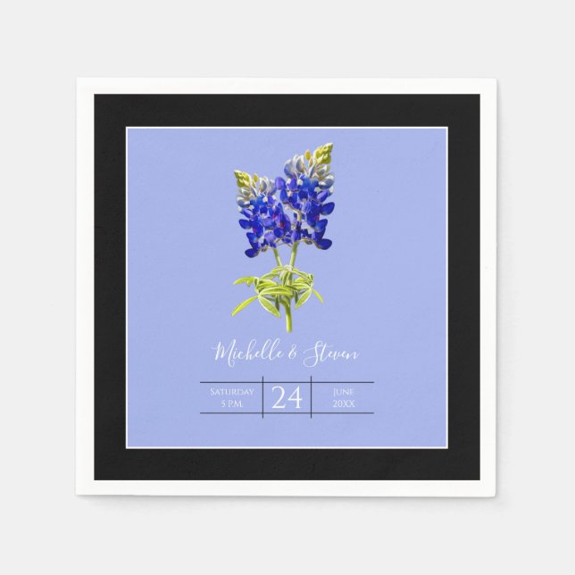 Texas Bluebonnets on Slate Blue, Spring Wedding Napkins (Front)