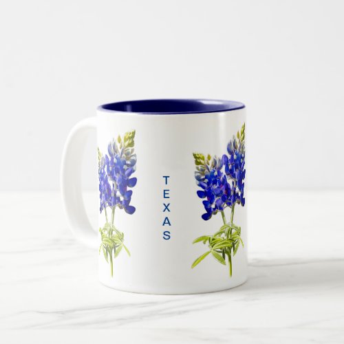 Texas Bluebonnets on white Two_Tone Coffee Mug