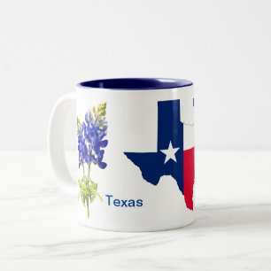 Texas Bluebonnets on white Two-Tone Coffee Mug