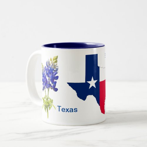 Texas Bluebonnets on white Two_Tone Coffee Mug
