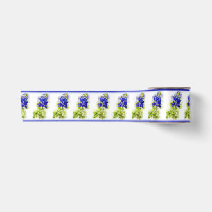 Texas Bluebonnets on white with blue trim, Satin Ribbon