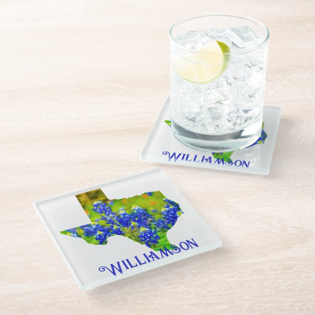 Texas Bluebonnets State of Texas w Name Glass Coaster (Angled)