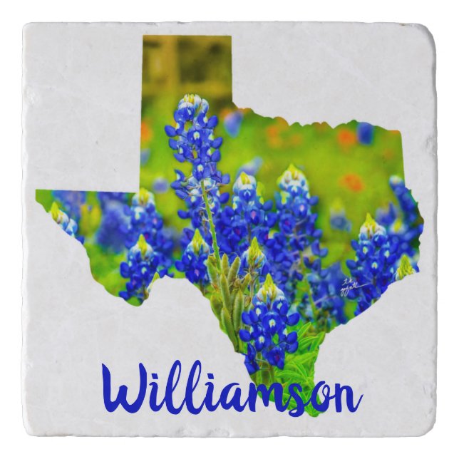 Texas Bluebonnets State of Texas w Name Trivet (Front)