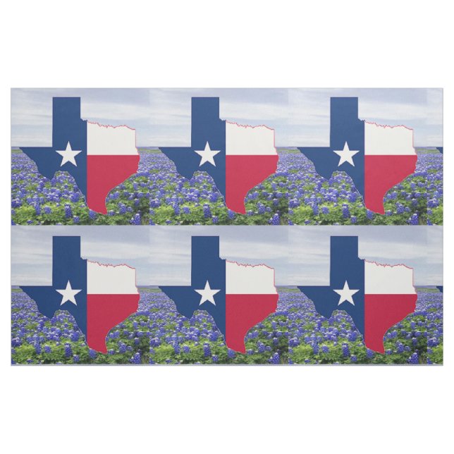Texas Bluebonnets Texas Shape Flag  Fabric 9" (Fat Quarter)