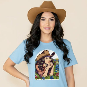 Texas Bluebonnets Vintage Brunette Cowgirl Shirt