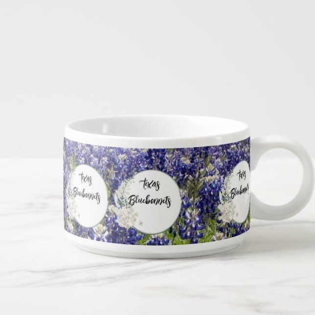 Texas Bluebonnets Wildflowers Porcelain Chili  Bowl (Left)