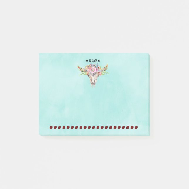 Texas Boho Cow Skull With Flowers Chic Trendy Post-it Notes (Front)