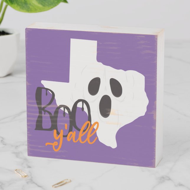 Texas Boo Y'all Halloween Wooden Box Sign (In Situ Horizontal)