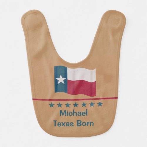 Texas Born Lone Star Flag Name Personalized Tan Baby Bib