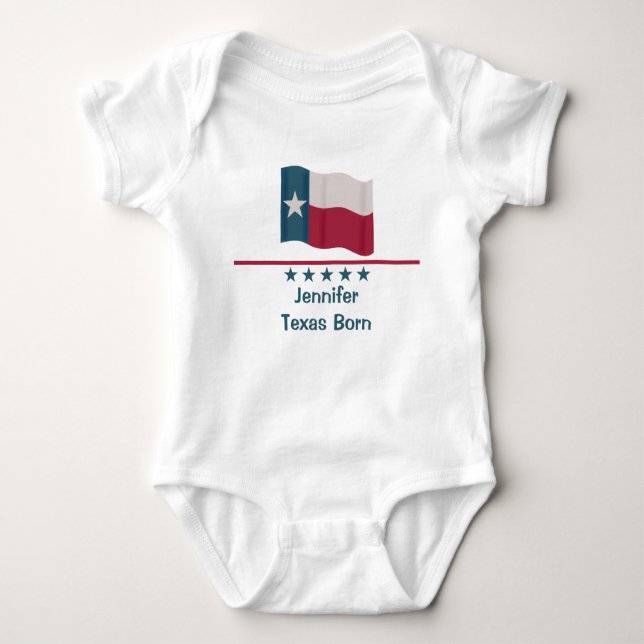 Texas Born Long Star Flag Name Personalized Baby Baby Bodysuit (Front)
