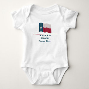 Texas Born Long Star Flag Name Personalized Baby Bodysuit