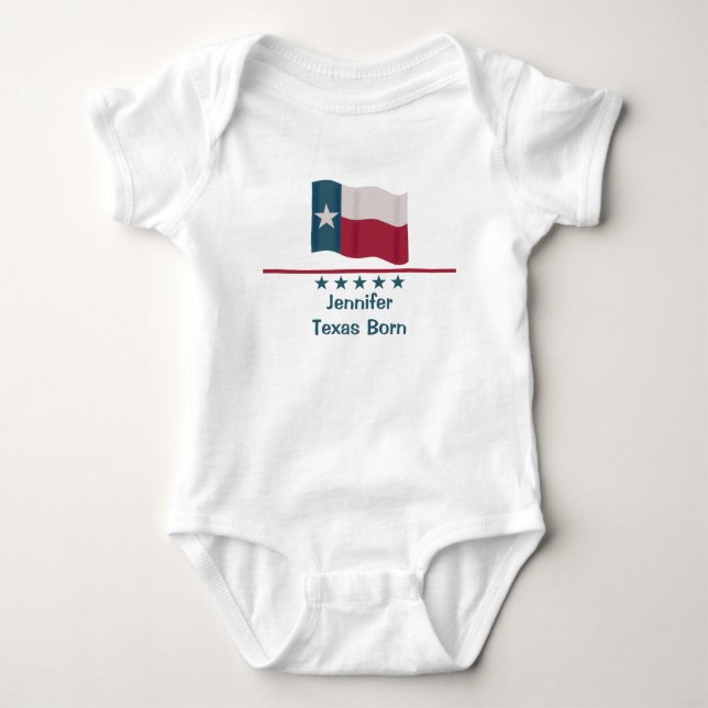 Texas Born Long Star Flag Name Personalized Baby Bodysuit (Front)