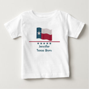 Texas Born Long Star Flag Name Personalized Baby T-Shirt