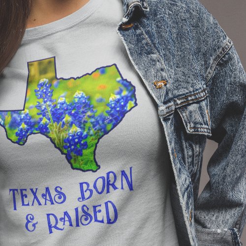 Texas Born Raised Bluebonnets State of Texas Gray T_Shirt