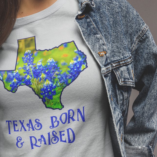 Texas Born Raised Bluebonnets State of Texas Gray T-Shirt (Creator Uploaded)