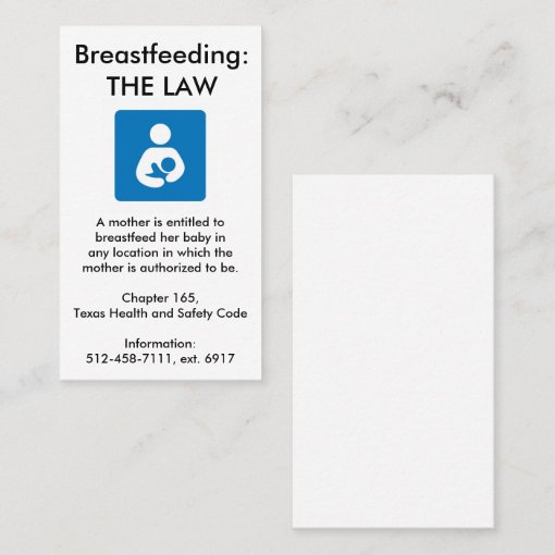 Texas Breastfeeding Law Business Card Zazzle