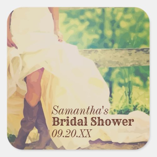 Texas Bride in Boots Bridal Shower Square Sticker
