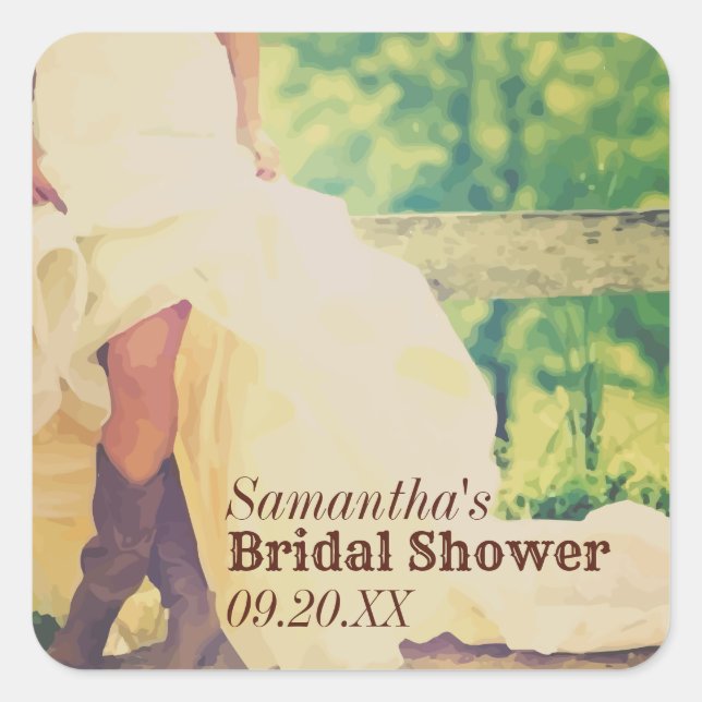 Texas Bride in Boots Bridal Shower Square Sticker (Front)