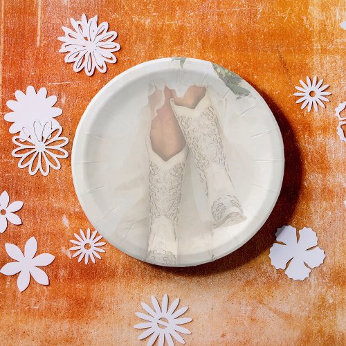 Texas Bride in Rhinestone Boots Bridal Shower Paper Plates