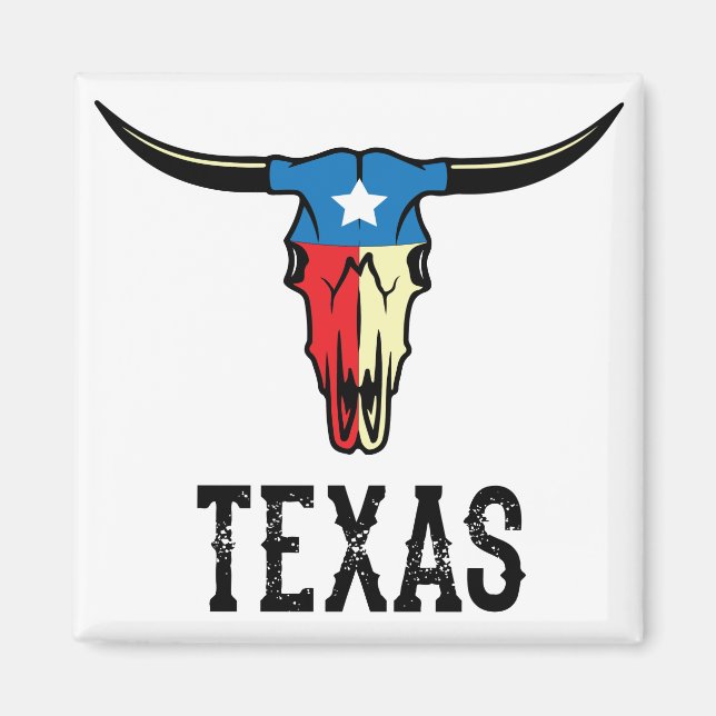 Texas Bull Longhorn Skull Texan Flag Magnet (Front)