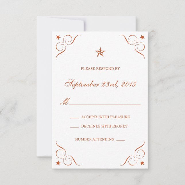 Texas Burnt Orange Lone Star Wedding RSVP cards (Front)