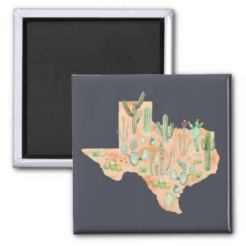 Texas Cactus Watercolor Illustration Map Magnet