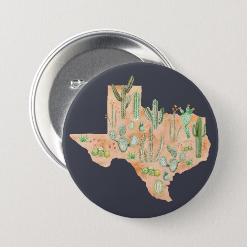Texas Cactus Watercolor Illustration Map Travel Button