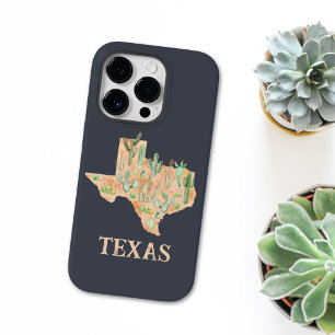 Texas Cactus Watercolor Illustration Map Travel iPhone 16 Pro Case
