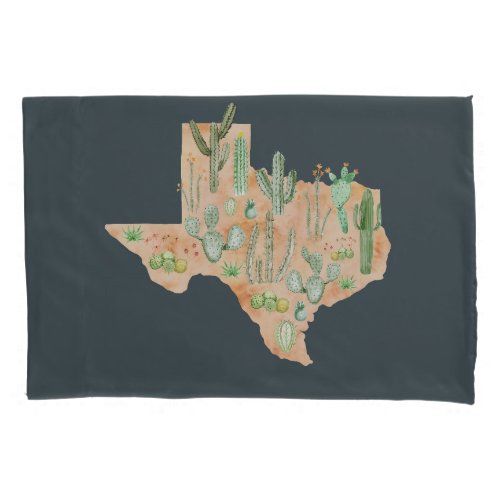 Texas Cactus Watercolor Illustration Map Travel Pillow Case