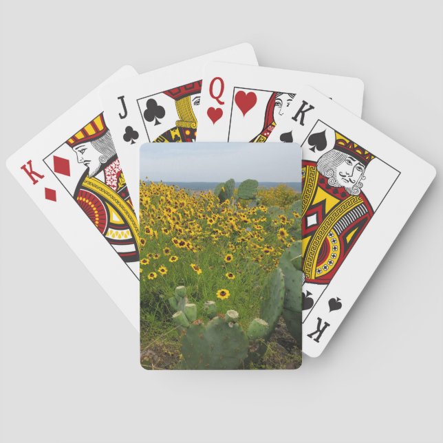 Texas Cactus Yellow Wildflowers Enchanted Rock Poker Cards (Back)