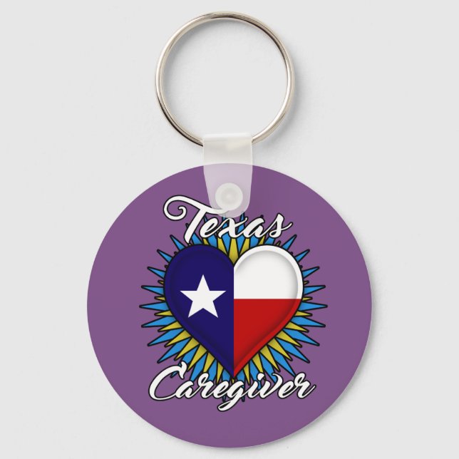 Texas Caregiver keychain (purple background) (Front)