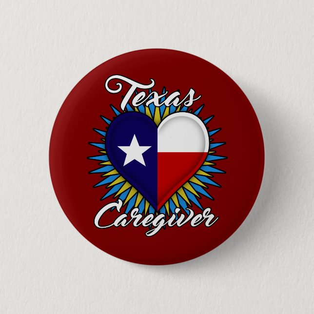 Texas Caregiver round button (maroon background) (Front)