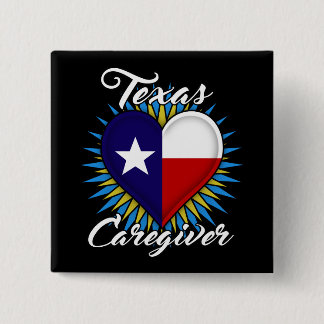 Texas Caregiver square button (black background)