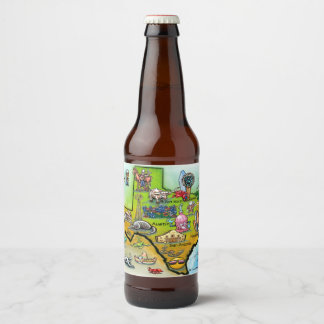 Texas Cartoon Map Beer Bottle Label