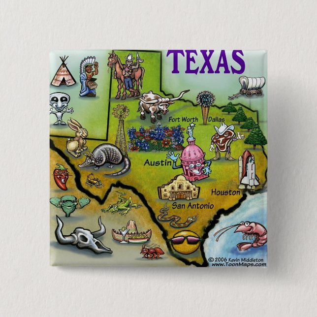TEXAS Cartoon Map Button (Front)