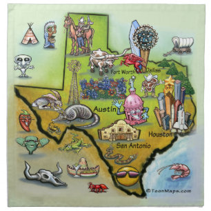 Texas Cartoon Map Cloth Napkin
