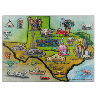 Texas Cartoon Map Cutting Board