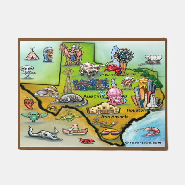 Texas Cartoon Map Doormat (Front)