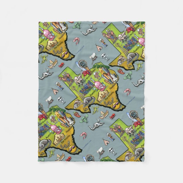 Texas Cartoon Map Fleece Blanket (Front)