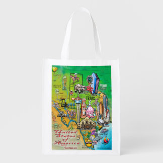 Texas Cartoon Map Grocery Bag