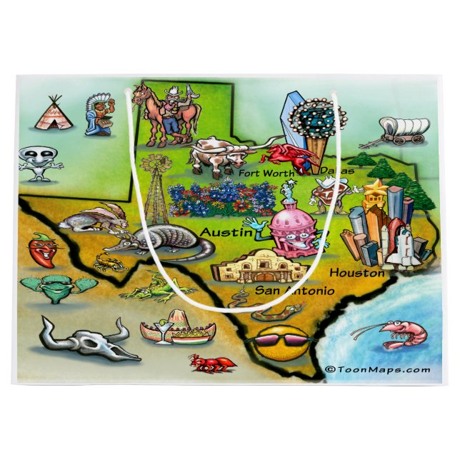 Texas Cartoon Map Large Gift Bag (Front)