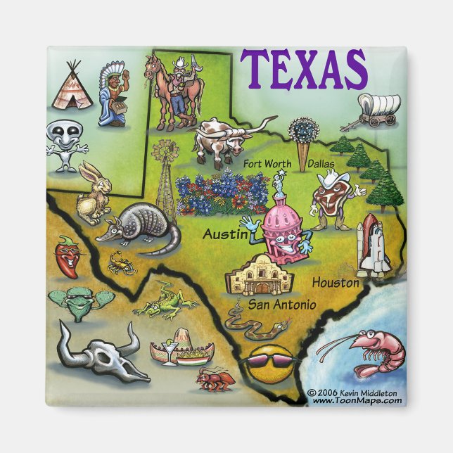TEXAS Cartoon Map Magnet (Front)