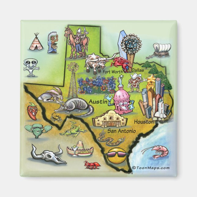 Texas Cartoon Map Magnet (Front)