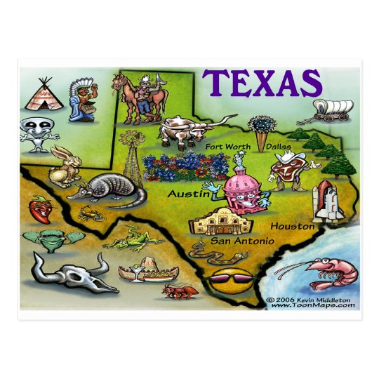 TEXAS Cartoon Map Postcard | Zazzle