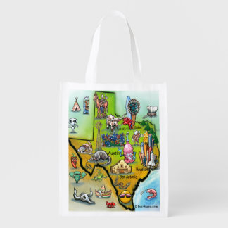 Texas Cartoon Map Reusable Grocery Bag
