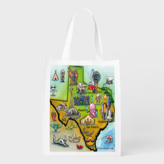 Texas Cartoon Map Reusable Grocery Bag