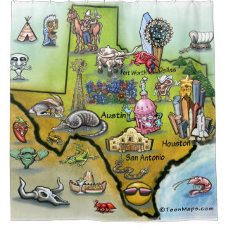 Texas Cartoon Map Shower Curtain