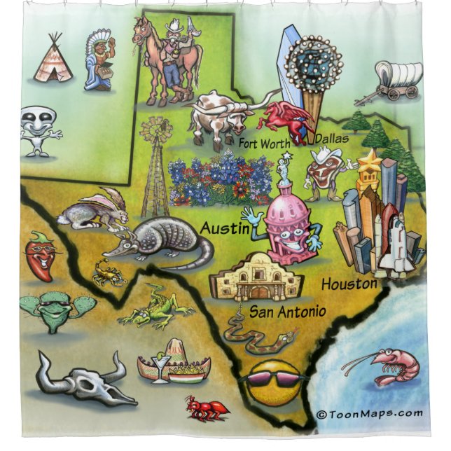 Texas Cartoon Map Shower Curtain (Front)